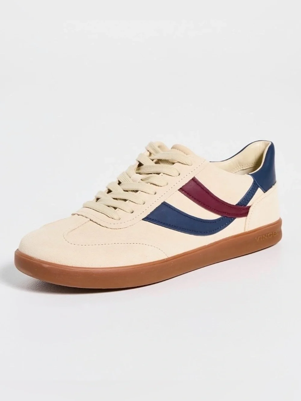 Vince Oasis Leather & Suede Sneakers Cream w/Navy & Burgundy Accents Sz Womens 8